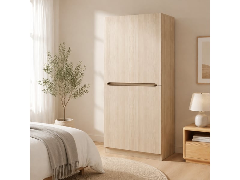Armoire 2 portes avec penderie, grand compartiment bas et niche latérale pour chambre, bois naturel, 70 × 40 × 170 cm - Conforama D