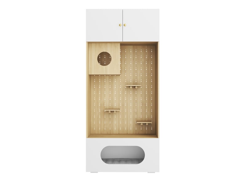  Meuble multifonction pour félin 90 x 50 x 200 cm blanc et aspect bois, rangement et espaces de repos  - Conforama D