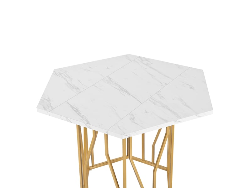  Table de salle à manger hexagonale en mdf et acier pour salle à manger 115,5×100×75 cm blanc et doré  - Conforama D