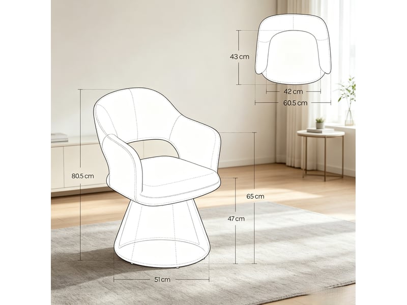  Chaise de salle à manger pivotante 360° grise en tissu effet lin avec accoudoirs intégrés  - Conforama E