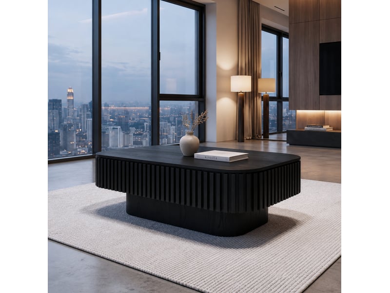  Table basse 98x60x35 cm avec rangement caché, mdf noir  - Conforama E