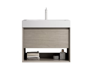 Meuble sous vasque suspendu avec 1 tiroir et niche ouverte pour salle de bain, chêne clair 70 × 46 × 60 cm
