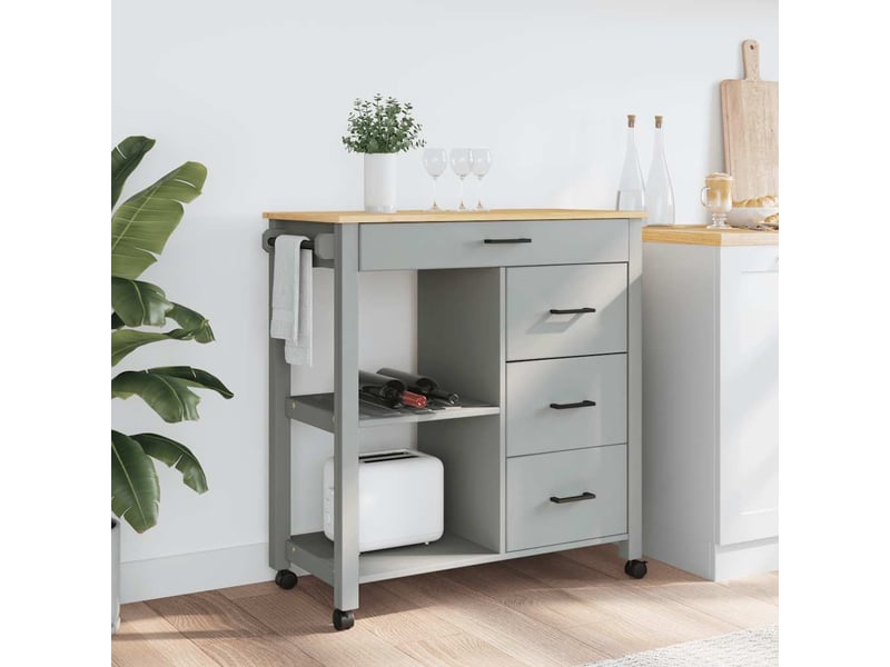  Desserte de cuisine, chariot de rangement monza 84x40x88,5 cm bois massif de pin shl50563  - Conforama C