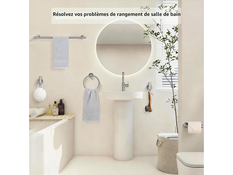  Anneaux porte-serviettes de salle de bain - ensemble de crochets porte-serviettes - convient pour la cuisine et la salle de bain, installation murale.  - Conforama D