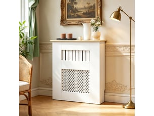 Cache-radiateur blanc 78x19x81 cm, design moderne à lamelles et motif nid d’abeille