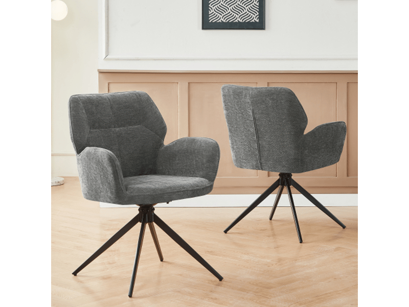  Chaises pivotantes pour salle à manger lot de 2, fauteuil en tissu côtelé gris foncé avec pieds métal, moderne et confortable  - Conforama B