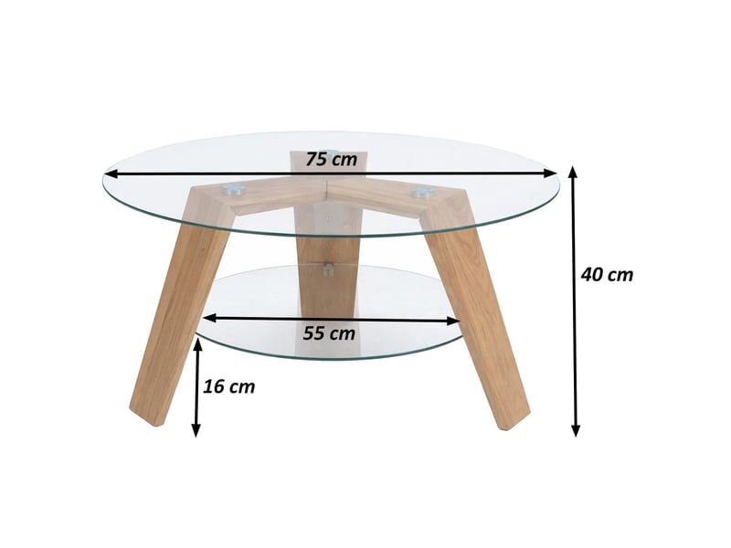 Table basse mca hwc-p59, table d'appoint, table basse, table de salon, bois massif, verre rond ø 75 cm, chêne  - Conforama C