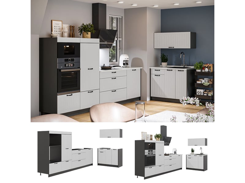  Vicco cuisine, blanc campagneanthracite, 380cm, pt anthracite  - Conforama D