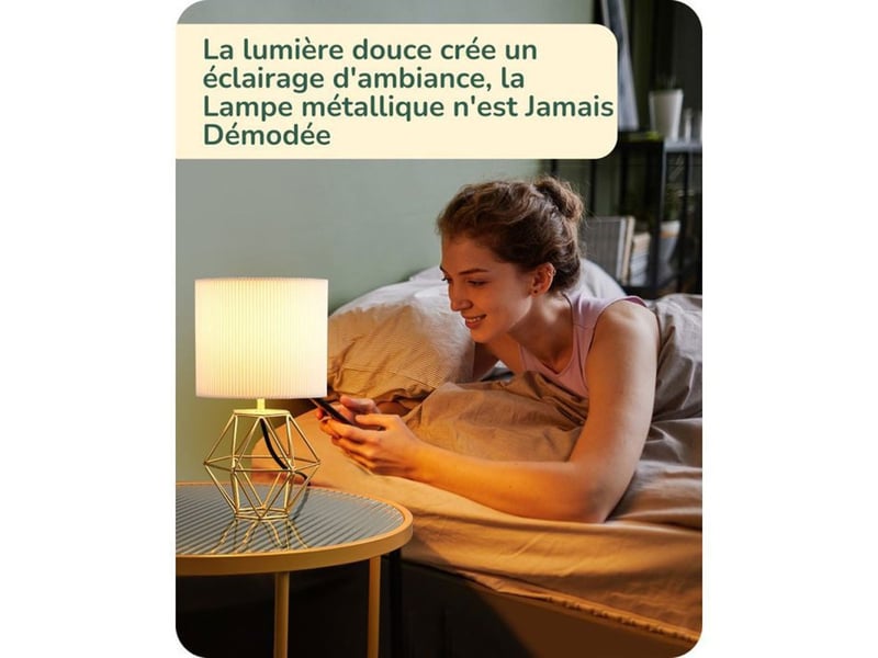  Lampe de chevet t165 abat-jour plissé ivoire led e14 2700k base métal dorée 29 cm 370618_AABJN35663_6_DROPFR - Conforama E