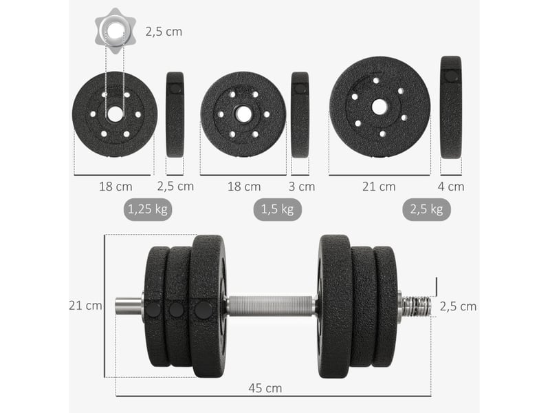  Jeu d’haltères 25 kg 45x21x21 cm antidérapant métal noir  - Conforama D