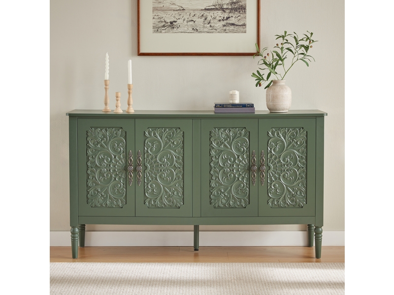 Buffet 4 portes à reliefs vintage 160x40x89 cm vert - Conforama R