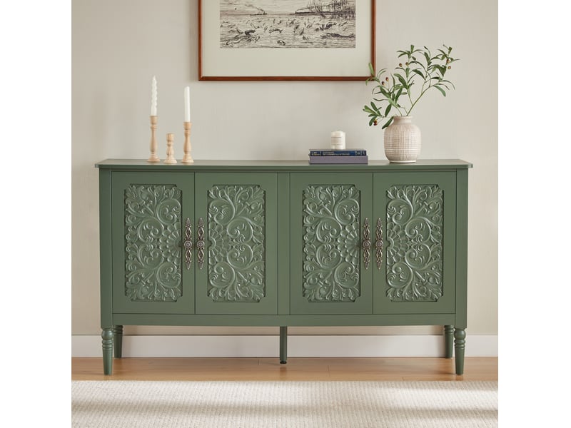  Buffet 4 portes à reliefs vintage 160x40x89 cm vert  - Conforama R
