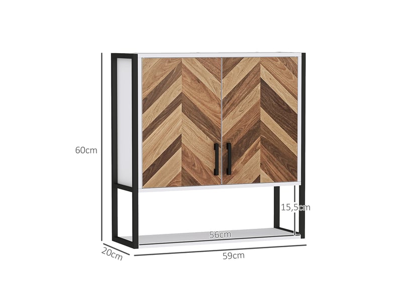  Armoire murale de salle de bains, 2 portes motif chevrons, étagère réglable, 59 x 20 x 60 cm  - Conforama E