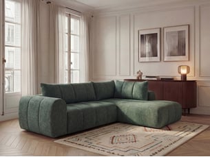 Canapé d'angle droit fixe BOBOCHIC NESTY 3 places Tissu Vert foncé
