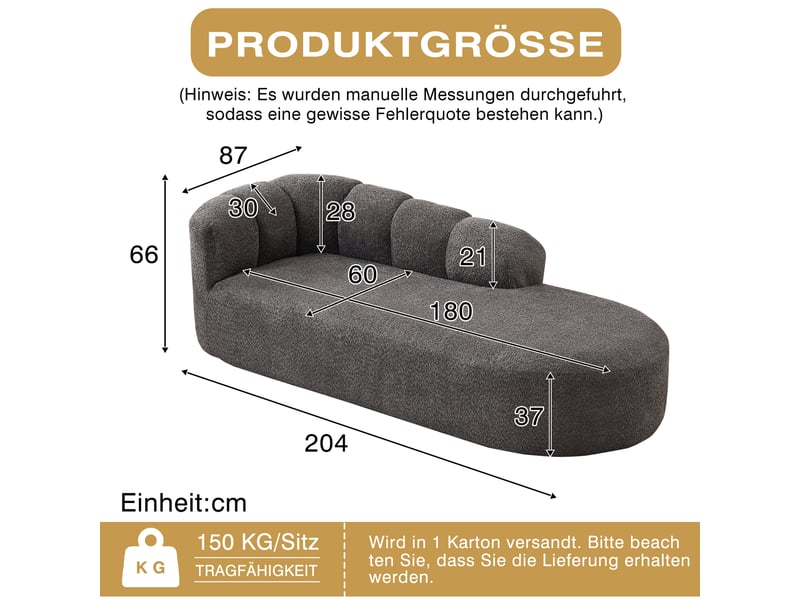 Méridienne modenvie 2 places en tissu chenille gris anthracite, dossier ondulé, sans accoudoirs, 204 x 87 x 66 cm  - Conforama C
