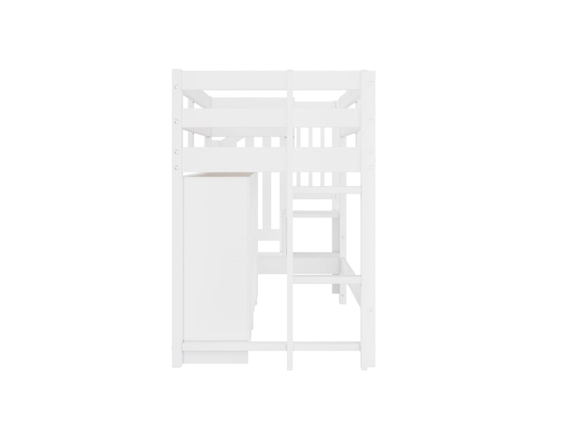 Lit mezzanine 90 × 200 cm 1 place avec rangements, étagères et led réglable, sans matelas, en bois blanc - Conforama E