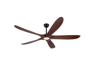 Ventilateur de plafond 176 cm éclairage led 3 couleurs dimmable 5 pales bois massif noyer et noir 6 vitesses télécommande silencieux