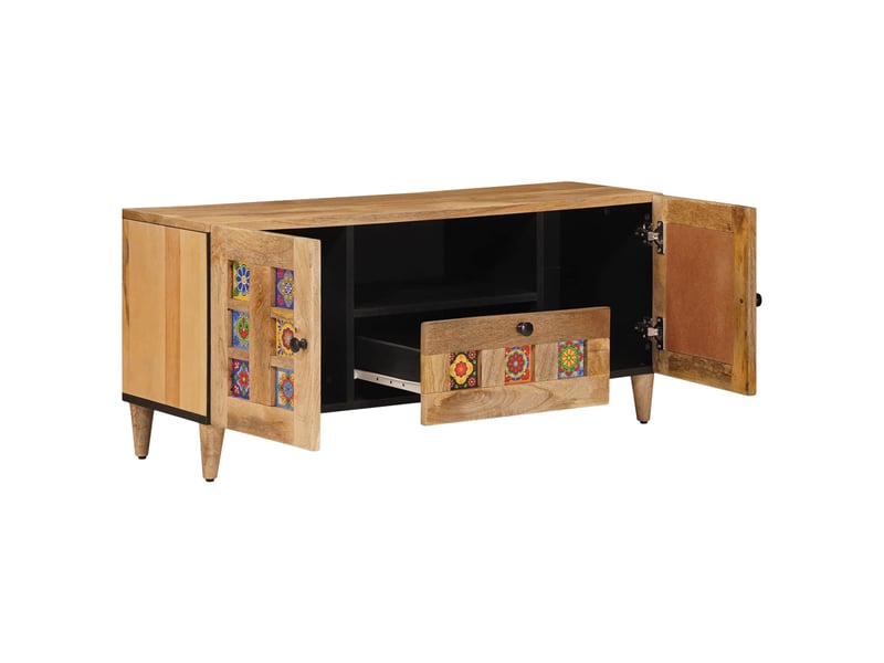  Meuble tv - banc tv - meuble de rangement naturel 105 x 33,5 x 46 cm bois de mangue massif  - Conforama A