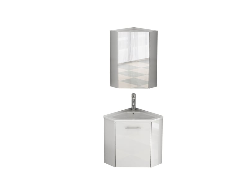 Ensemble meuble d’angle de salle de bain blanc avec vasque céramique et armoire miroir  - Conforama A
