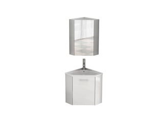 Ensemble meuble d’angle de salle de bain blanc avec vasque céramique et armoire miroir