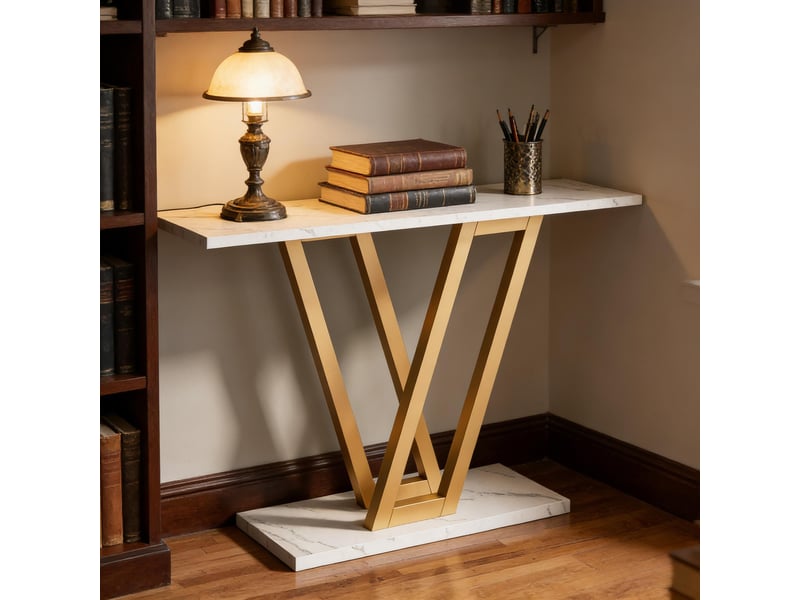  Table console d'entrée en mdf et métal blanc et doré 110x30x80 cm  - Conforama E