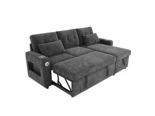 Canapé d'angle droit convertible Bliss Lite 3 places Tissu gris avec coffre de rangement