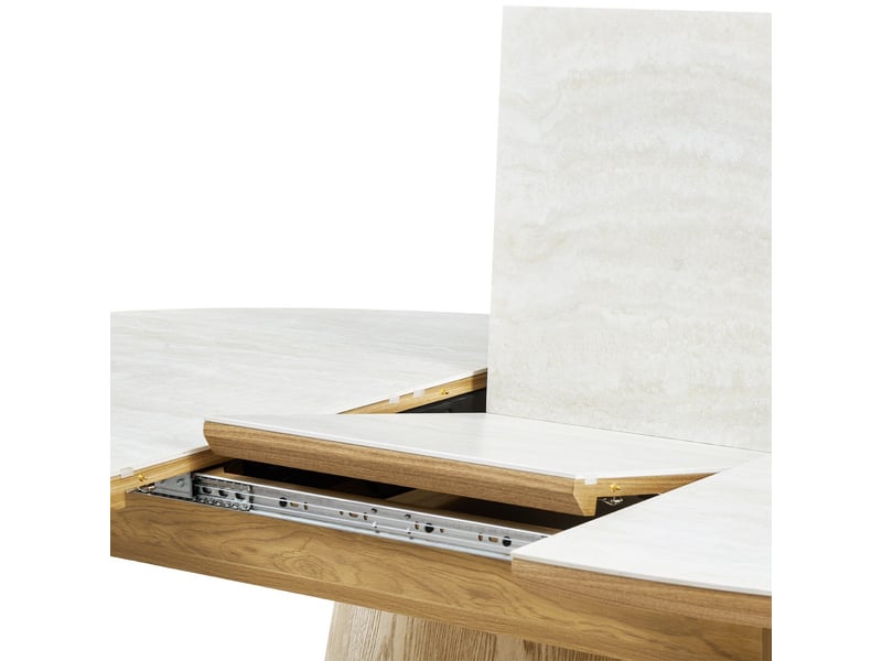 Table à manger extensible ovale en chêne clair et céramique effet travertin 6 à 8 personnes 170-220 cm - ora Ora - Conforama E