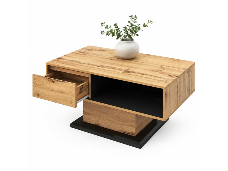  Table basse rectangulaire avec 1 tiroir et 2 espaces de rangement, design sans poignée, pour salon, 100 x 60 x 47 cm  - Conforama A