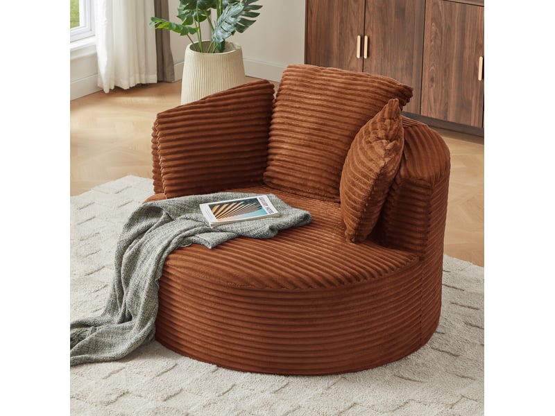  Fauteuil nuage rond 1 place en velours côtelé orange  - Conforama D