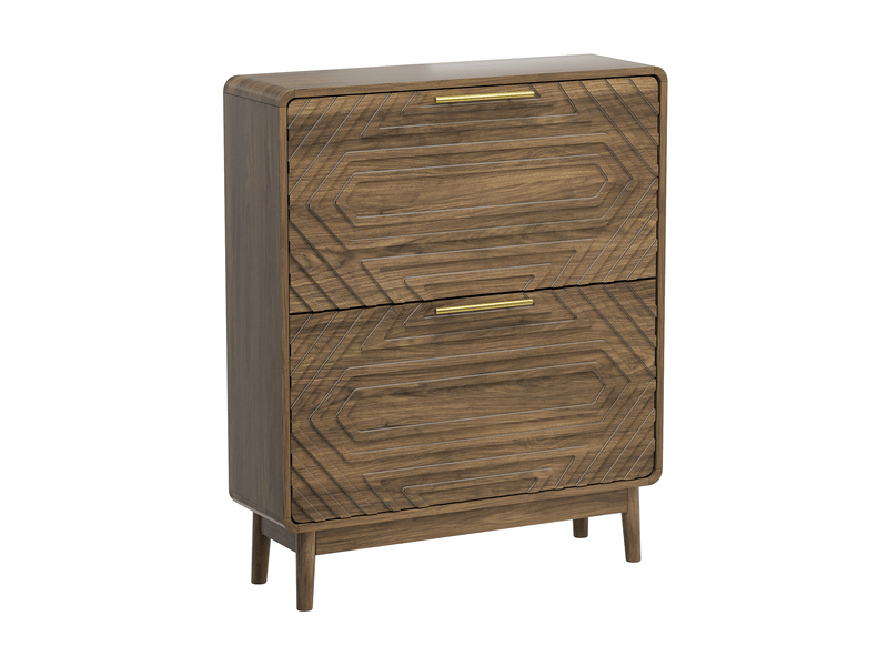  Meuble à chaussures 80 x 24 x 95 cm – noyer – 2 abattants réglables et étagère ouverte sur pieds  - Conforama A