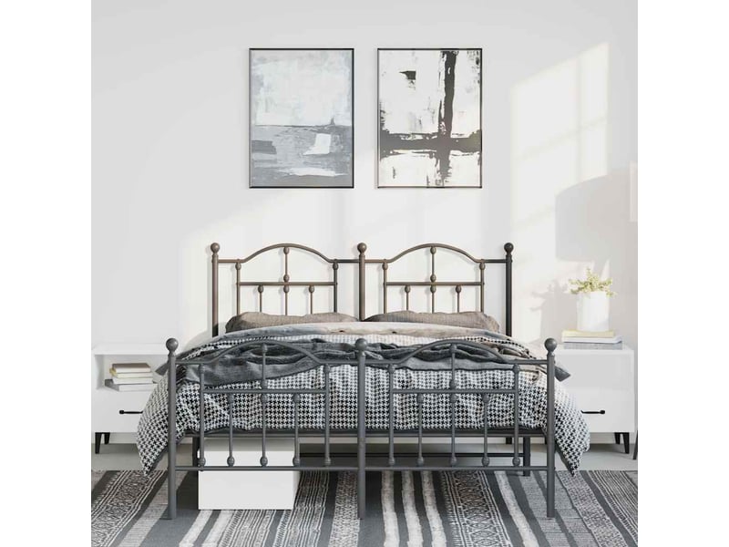  Lit double- lit adulte -  cadre de lit métal sans matelas avec pied de lit noir 135x190cm  - Conforama C
