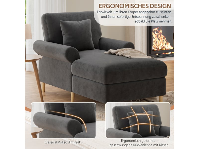 Canapé de salon, canapé pour séjour, en velours, gris, dossier inclinable, avec pouf, chambre, pour salon - Conforama W