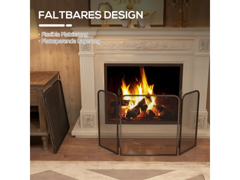 Pare-feu de cheminée noir en métal à 3 panneaux, pliable, 96x56 cm, pour salon et chambre - Conforama D