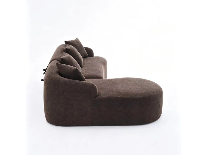 Canapé d’angle modulable gauche avec méridienne, chenille marron, design incurvé, sans montage - Conforama D