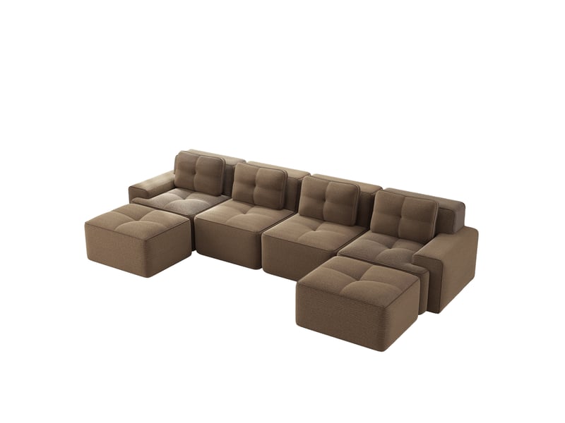  Canapé modulaire 4 places en velours côtelé marron avec méridienne en u – 382 x 177 x 69 cm  - Conforama A