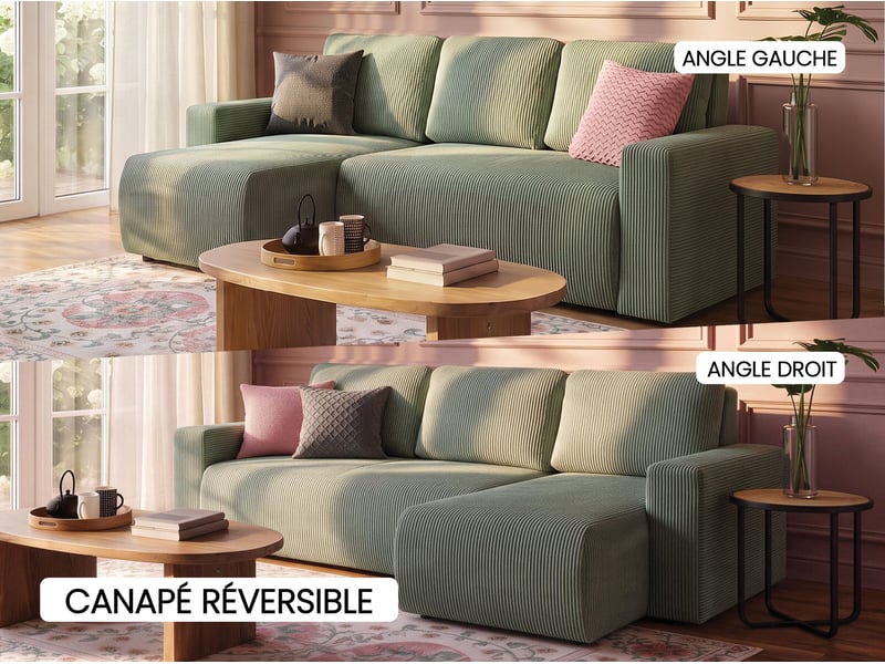 Canapé d'angle vert convertible 3 places MILO - Conforama K