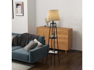 Lampadaire 2 étagères de rangement douille e27 40 w interrupteur à tirette abat-jour tissu 42 x 42 x 166 cm marron noir