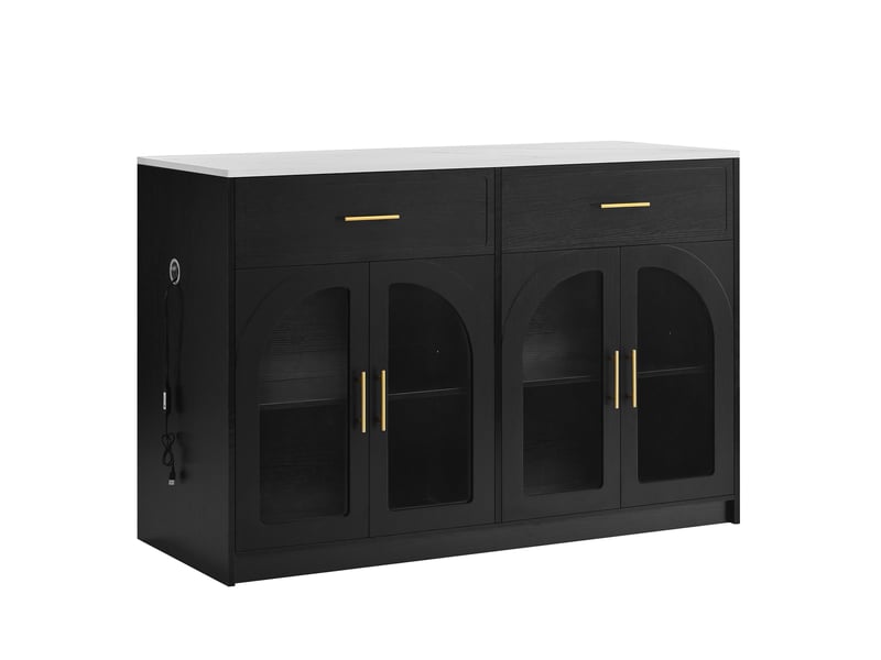  Îlot de cuisine 135x55x91 cm avec éclairage led, plan de travail, mdf, noir  - Conforama A