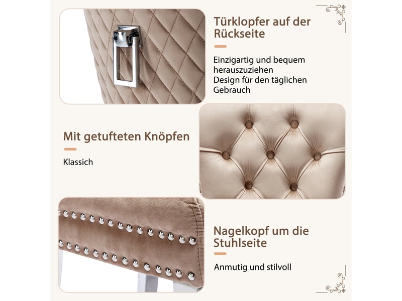  Lot de 2 chaises de salle à manger,avec pieds en métal,velours,beige  - Conforama E
