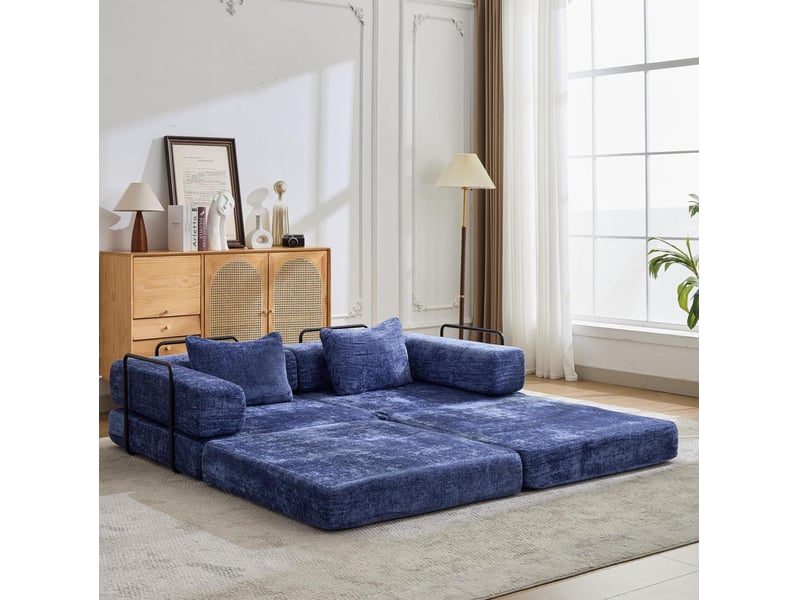  Canapé convertible modenvie 2 places modulable en tissu chenille bleu foncé 200 x 100 x 63 cm  - Conforama B