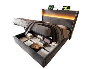 Lit coffre 180x200 cm REDOM   coloris gris