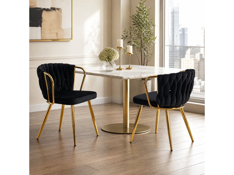  Chaise de salle à manger,43x58x76 cm,velours et métal doré,noir  - Conforama B