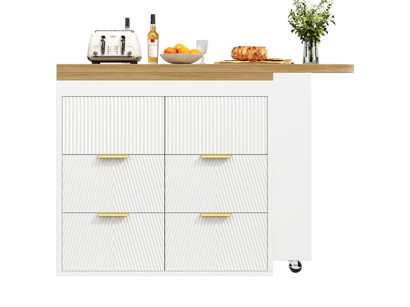  Table de bar pivotante 128-203x39x90 cm en mdf et métal avec 6 tiroirs blanc chicfurn  - Conforama E
