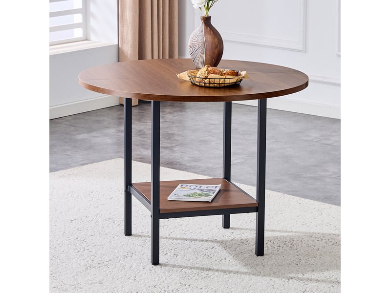 Table de salle à manger pour 4 à 6 personnes avec étagère de rangement, style moderne en mdf et métal, noyer 100 cm - Conforama D