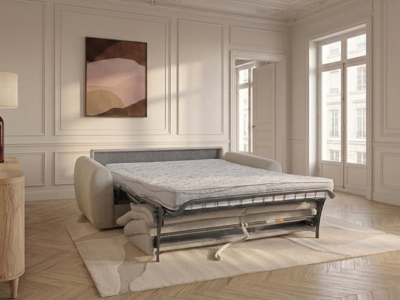  Bobochic canapé droit convertible minorque ouverture express tissu chenille beige 140x200 MINORQUE - Conforama C