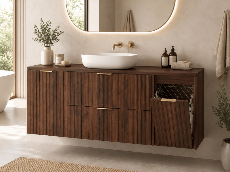 Plan de travail pour meuble de salle de bain flow et vena 100 cm noyer foncé - Conforama B