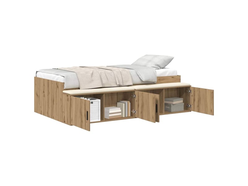 Lit simple- lit adulte - cadre de lit chêne artisanal 100 x 200 cm bois d'ingénierie - Conforama A