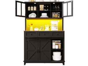 Armoire de cuisine avec led buffet haut noir vaisselier avec portes en verre 105x180cm
