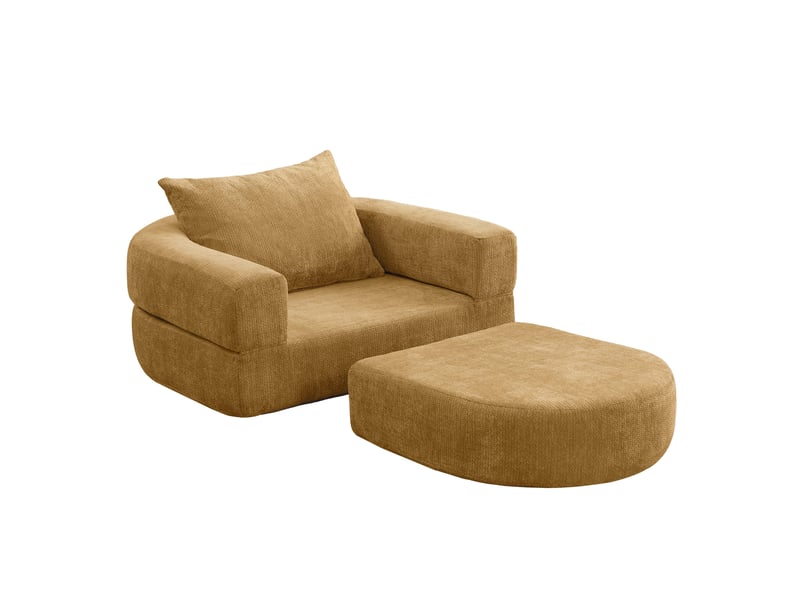Fauteuil convertible pliable 1 place avec accoudoirs amovibles, dossier coussin et dessous antidérapant en chenille jaune - Conforama A