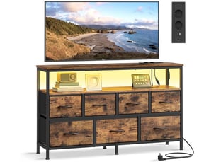 Commode de rangement industrielle avec éclairage led 30 x 113,8 x 68,1 cm 7 tiroirs en aggloméré marron rustique 12_0012799